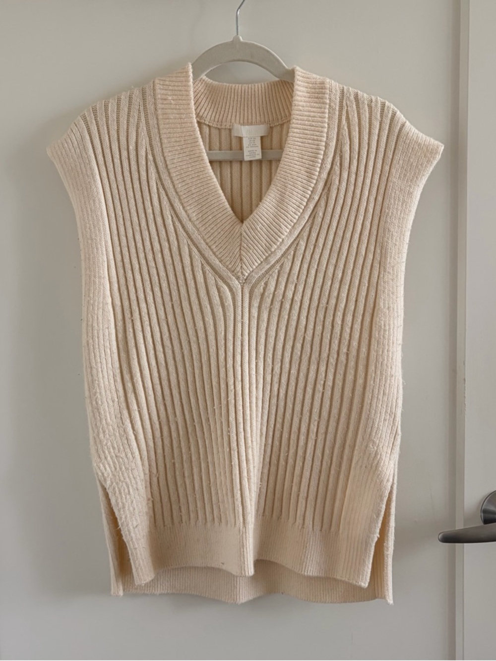 Cream colored V-Neck Ribbed Sweater Vest